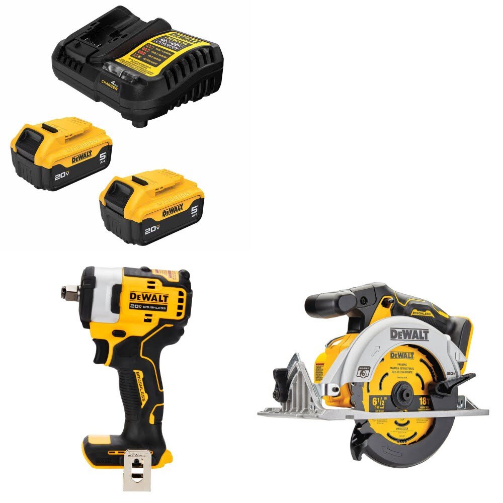DeWalt DCB205-2C Battery Kit W/ FREE DCF911B Impact Wrench and FREE DCS565B Circular Saw