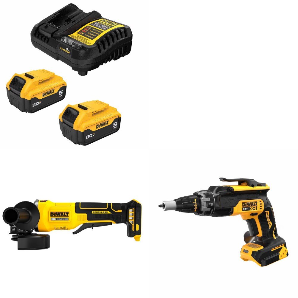 DeWalt DCB205-2C Battery Kit W/ FREE DCG408B Grinder and FREE DCF630B Screwgun