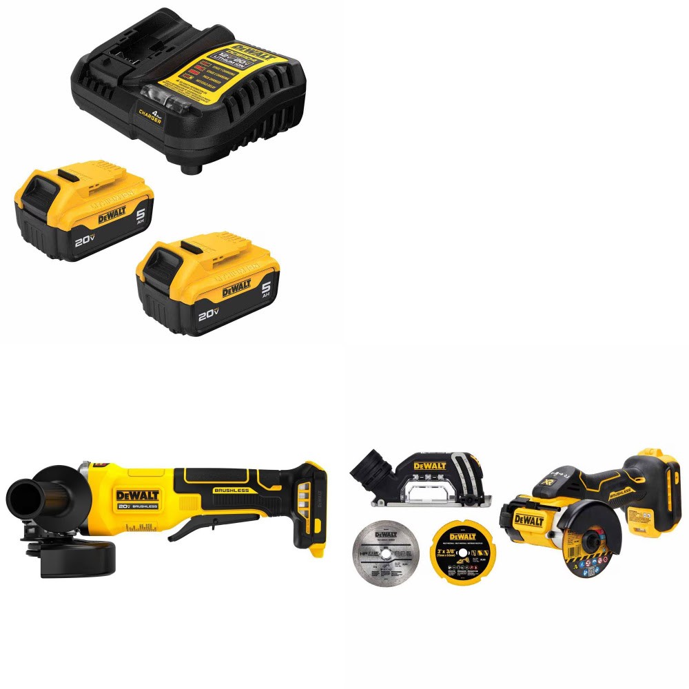 DeWalt DCB205-2C Battery Kit W/ FREE DCG408B Grinder and FREE DCS438B Cut-Off