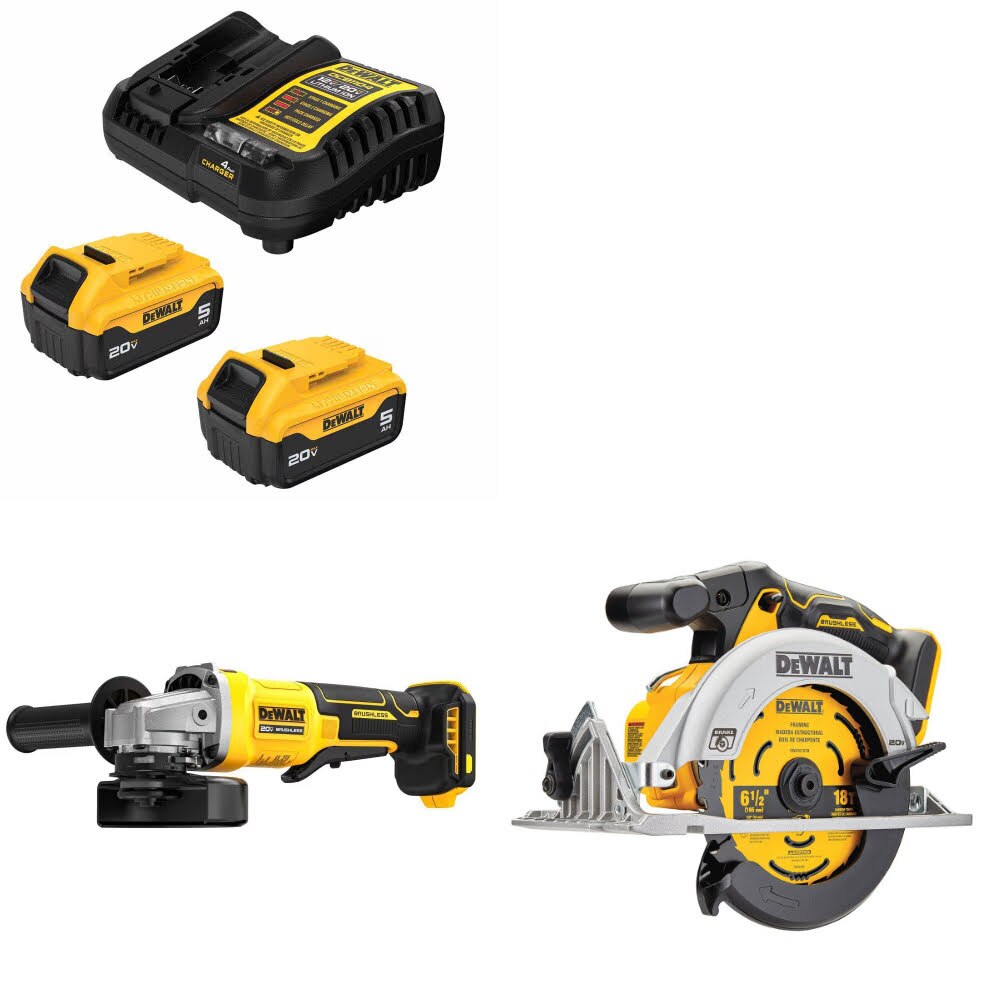 DeWalt DCB205-2C Battery Kit W/ FREE DCG408B Grinder and FREE DCS565B Saw