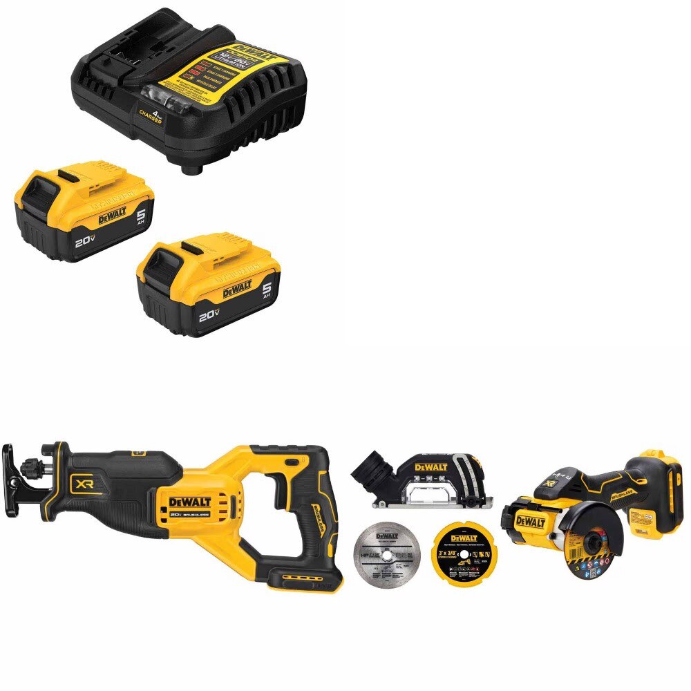 DeWalt DCB205-2C Battery Kit W/ FREE DCS382B Recip Saw and FREE DCS438B Cut-Off Tool