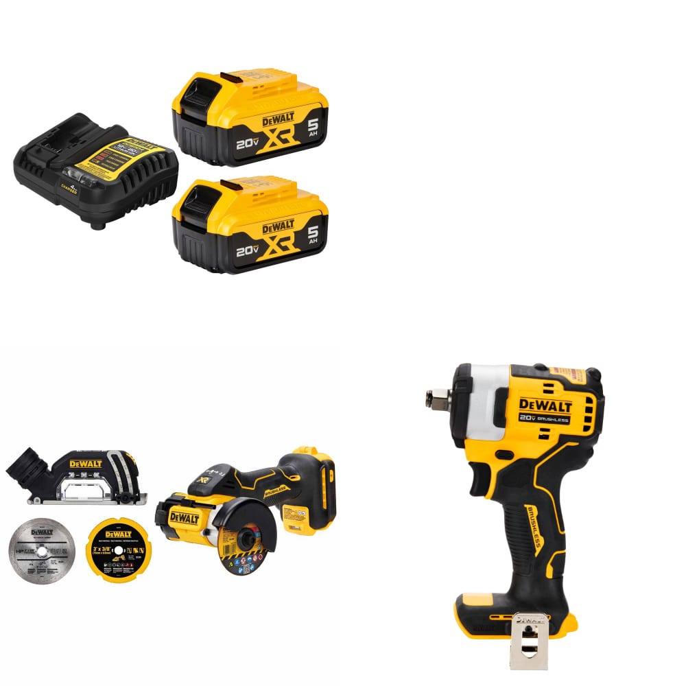 DeWalt DCB205-2C 20V Starter Kit W/ FREE DCS438B Cut-Off Tool & Impact Wrench