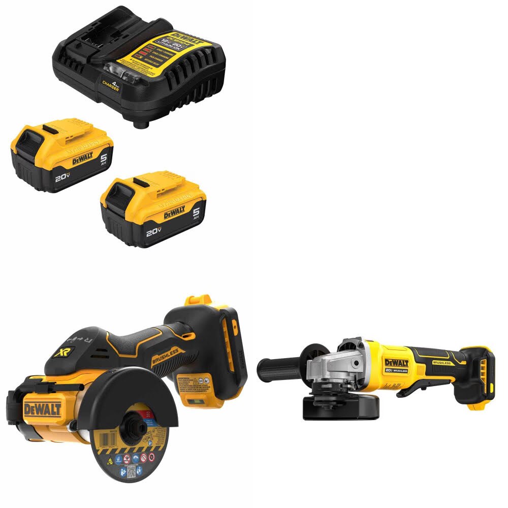 DeWalt DCB205-2C Battery Kit W/ FREE DCS438B Cut-Off Tool and DCG408B Grinder
