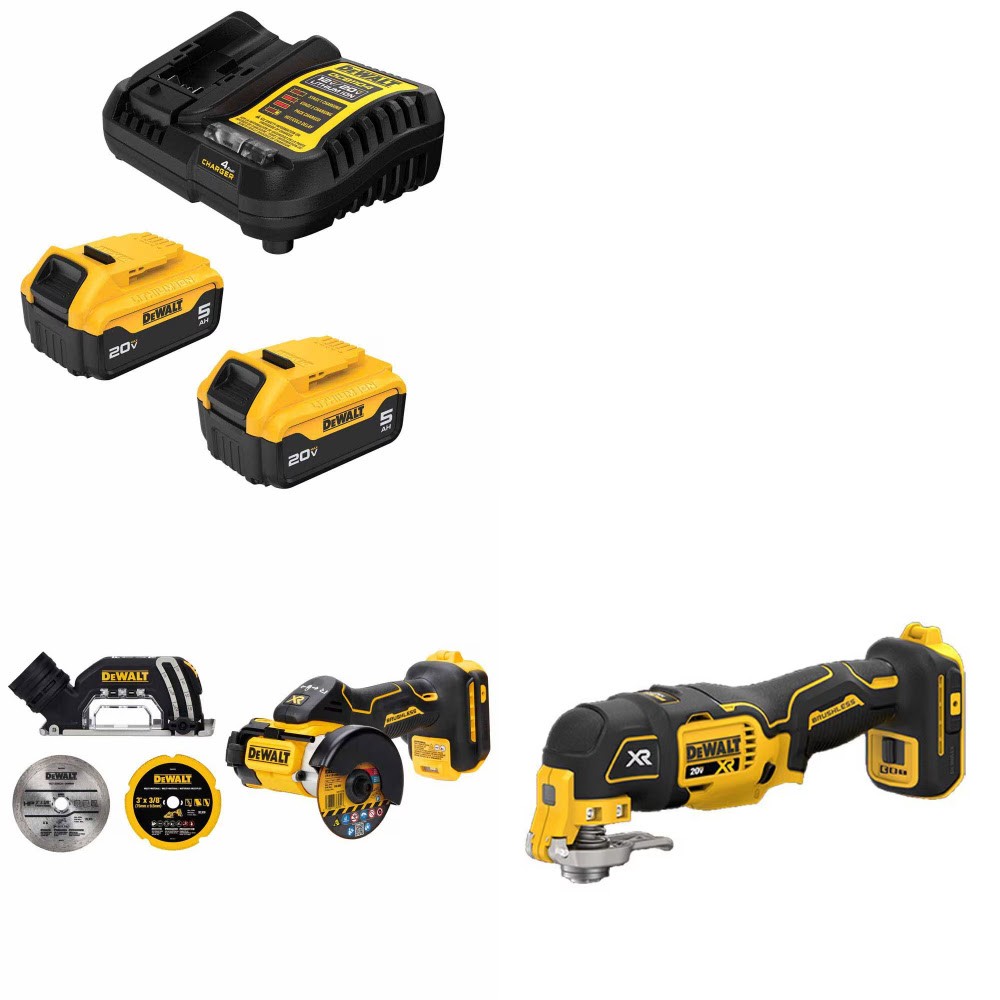 DeWalt DCB205-2C Battery Kit W/ FREE DCS438B Cut-Off Tool and DCS356B Multi-Tool