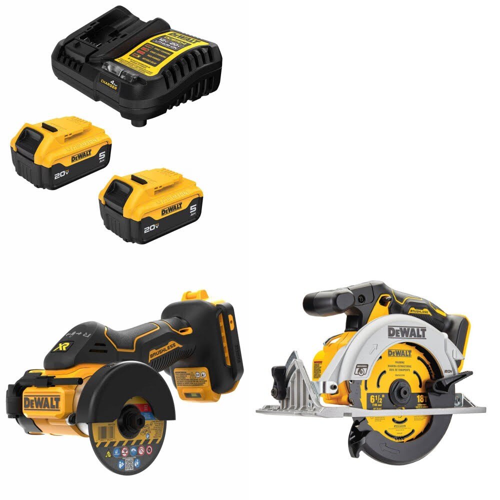 DeWalt DCB205-2C Battery Kit W/ FREE DCS438B Cut-Off Tool and FREE DCS565B Circular Saw