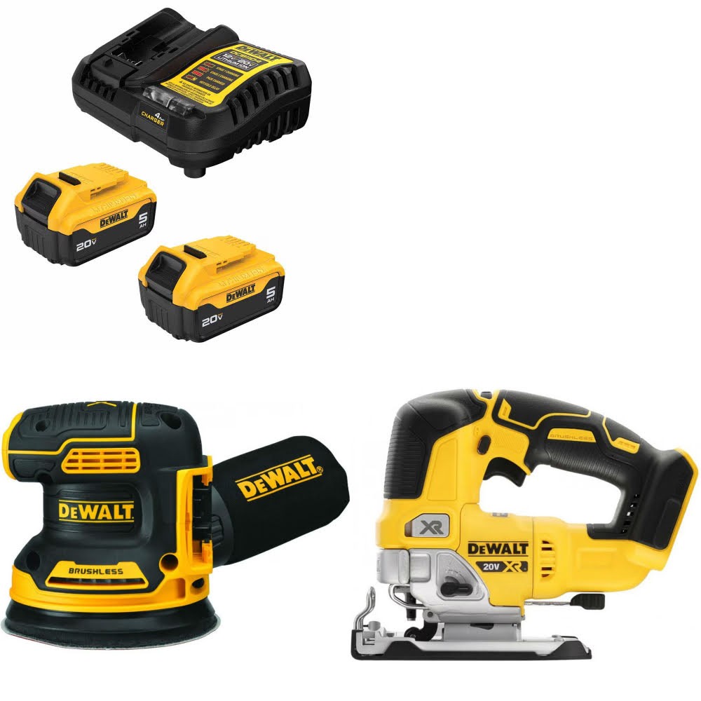 DeWalt DCB205-2C Battery Kit W/ FREE DCW210B Sander and FREE DCS334B Jig Saw