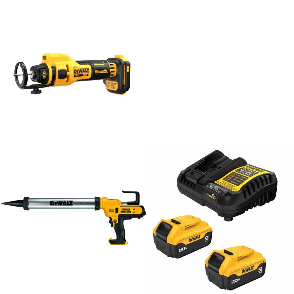 DeWalt DCE555B Drywall Cut-Out Tool Kit W/ DCE580B Adhesive Gun and FREE DCB205-2C Battery Kit