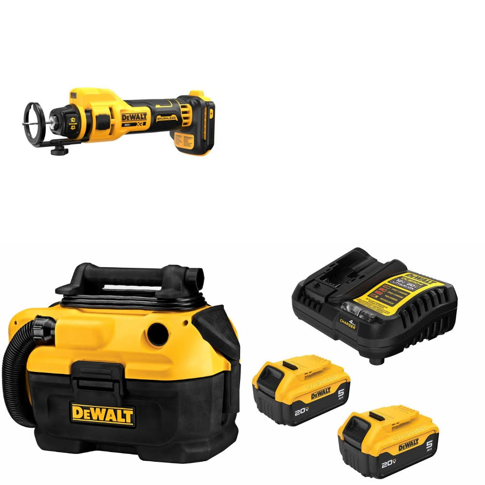 DeWalt DCE555B Drywall Cut-Out Tool Kit W/ DCV581H Wet-Dry Vacuum and FREE DCB205-2C Battery Kit