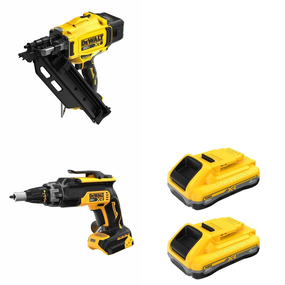 DeWalt DCN930B 20V MAX XR 30-Degree Framing Nailer W/ DCB2104-2 and DCF630B Drywall Screwgun