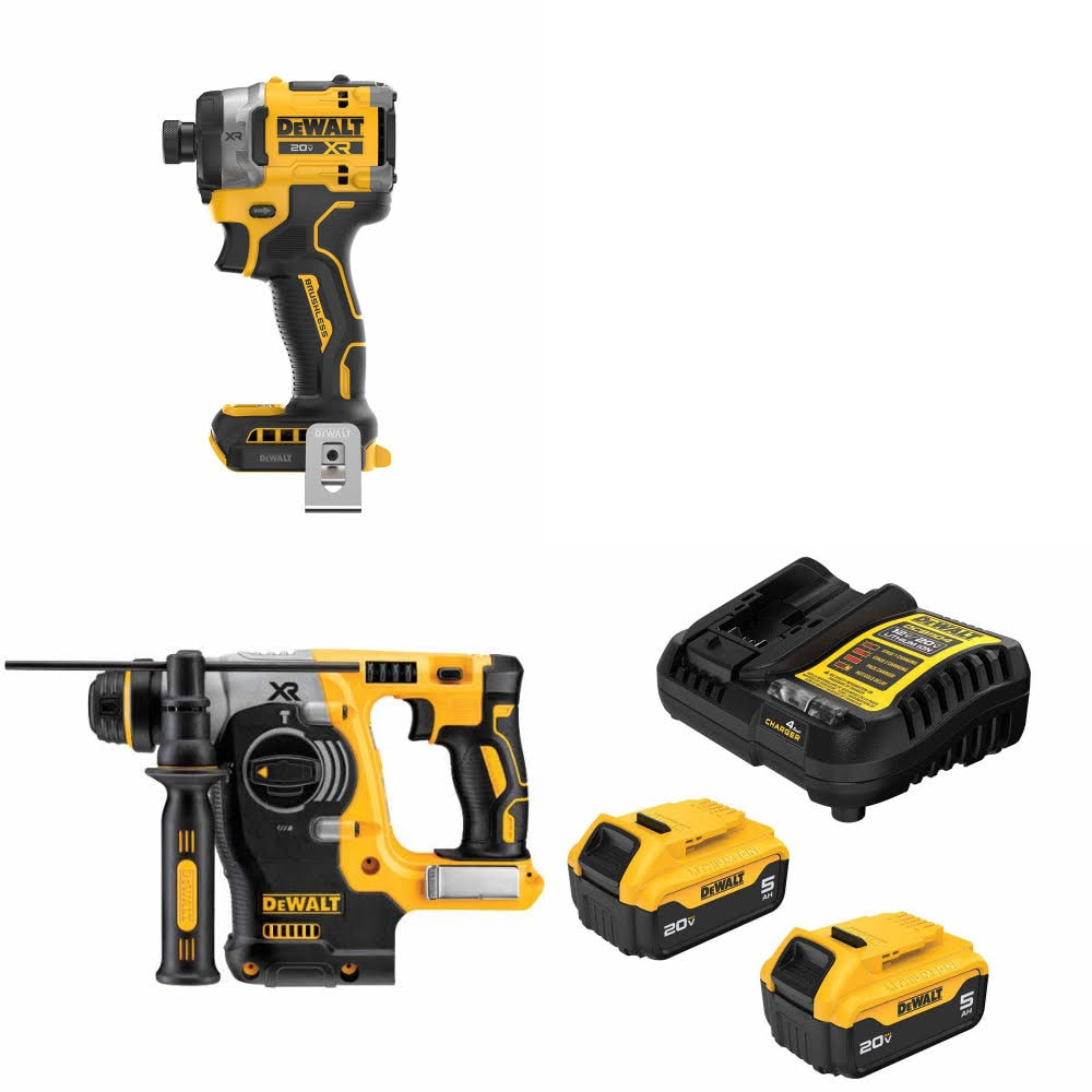 DeWalt DCF860B 20V Max Impact Driver Kit W/ DCH273B Rotary Hammer and FREE DCB205-2C Battery Kit