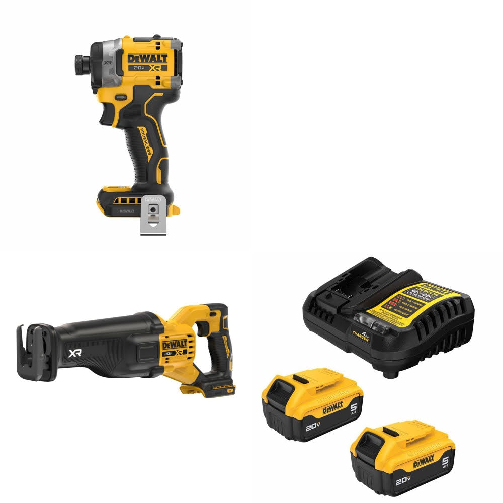 DeWalt DCF860B 20V Max Impact Driver Kit W/ DCS384B Reciprocating Saw and FREE DCB205-2C Battery Kit