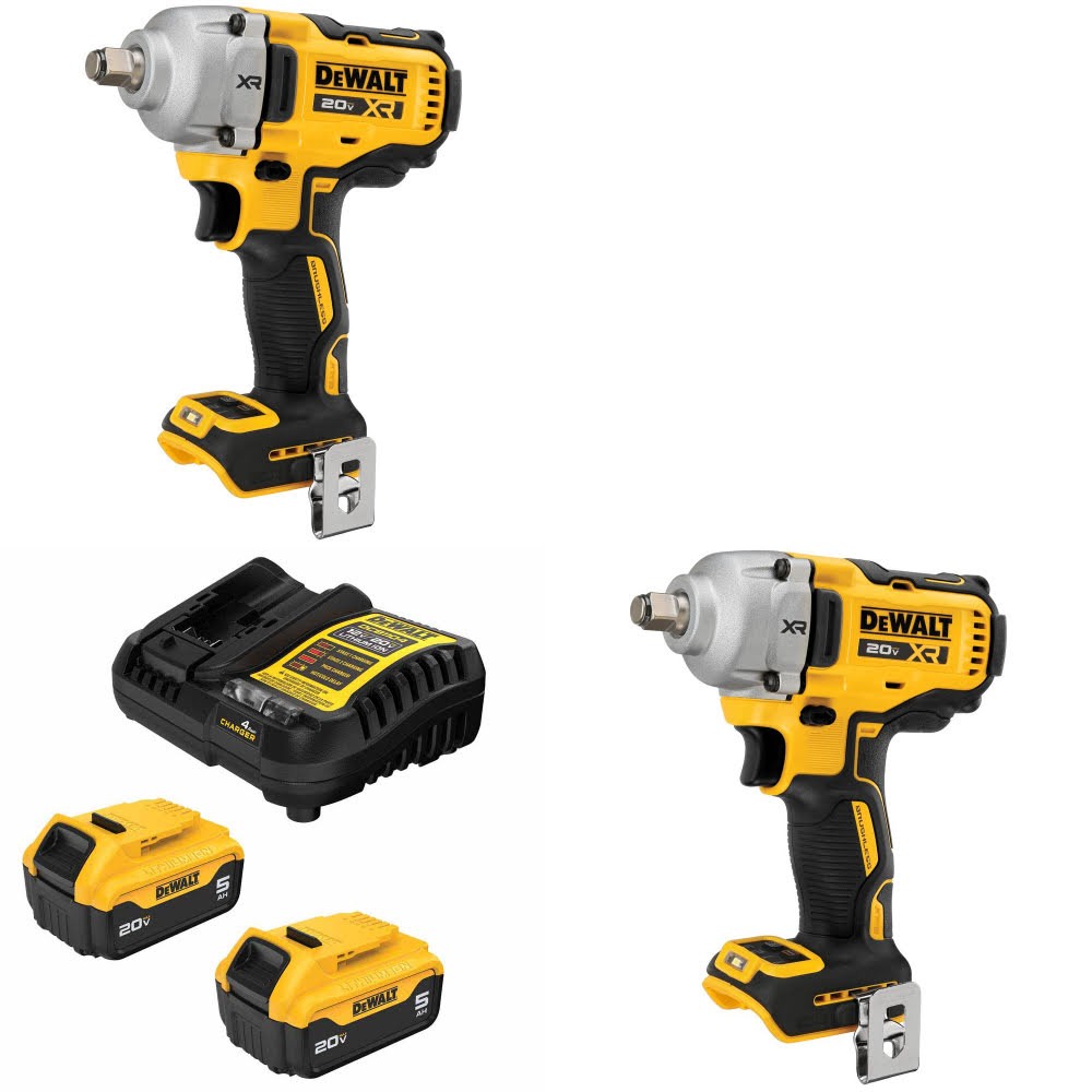 DeWalt DCF891B 20V MAX XR Impact Wrench, 2 Pack Kit W/ FREE DCB205-2C 20V MAX 5Ah Battery Kit