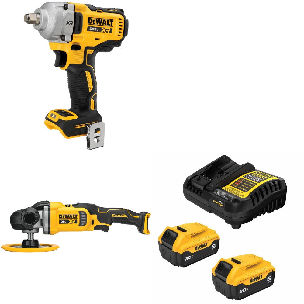 DeWalt DCF891B 20V MAX Impact Wrench Kit W/ DCM849B Rotary Polisher and FREE DCB205-2C Battery Kit