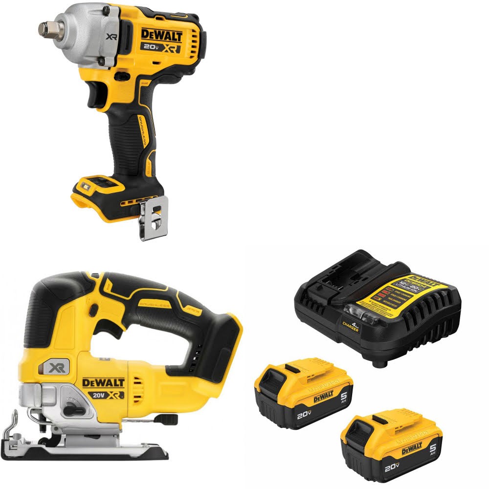 DeWalt DCF891B 20V MAX Impact Wrench Kit W/ DCS334B Jig Saw and FREE DCB205 Battery Kit