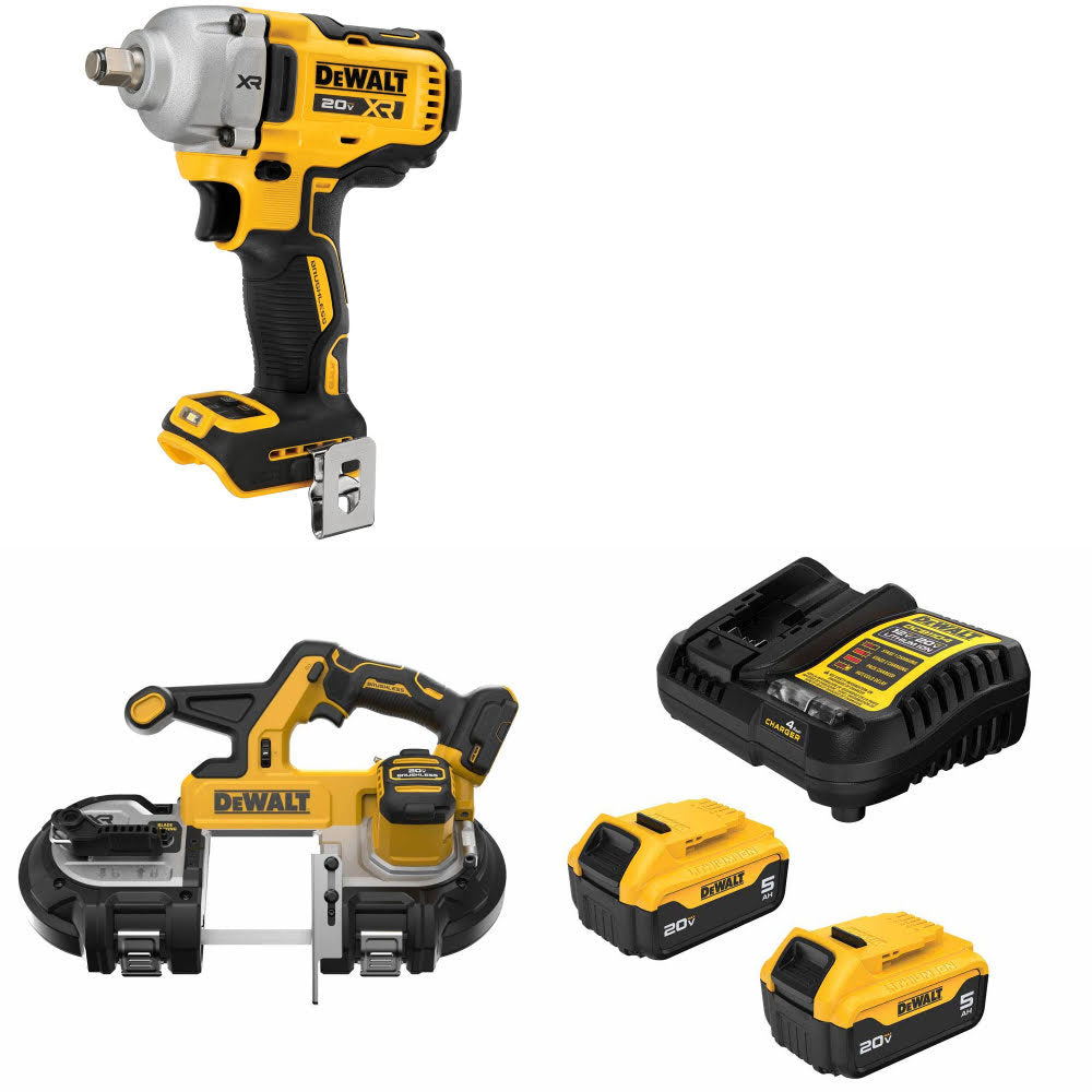 DeWalt DCF891B 20V MAX XR Impact Wrench Kit W/ DCS378B Band Saw and FREE DCB205 Battery Kit
