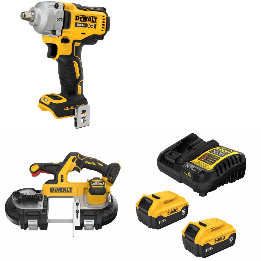 DeWalt DCF891B 20V MAX Impact Wrench Kit W/ DCS379B Band Saw and FREE DCB205 Battery Kit