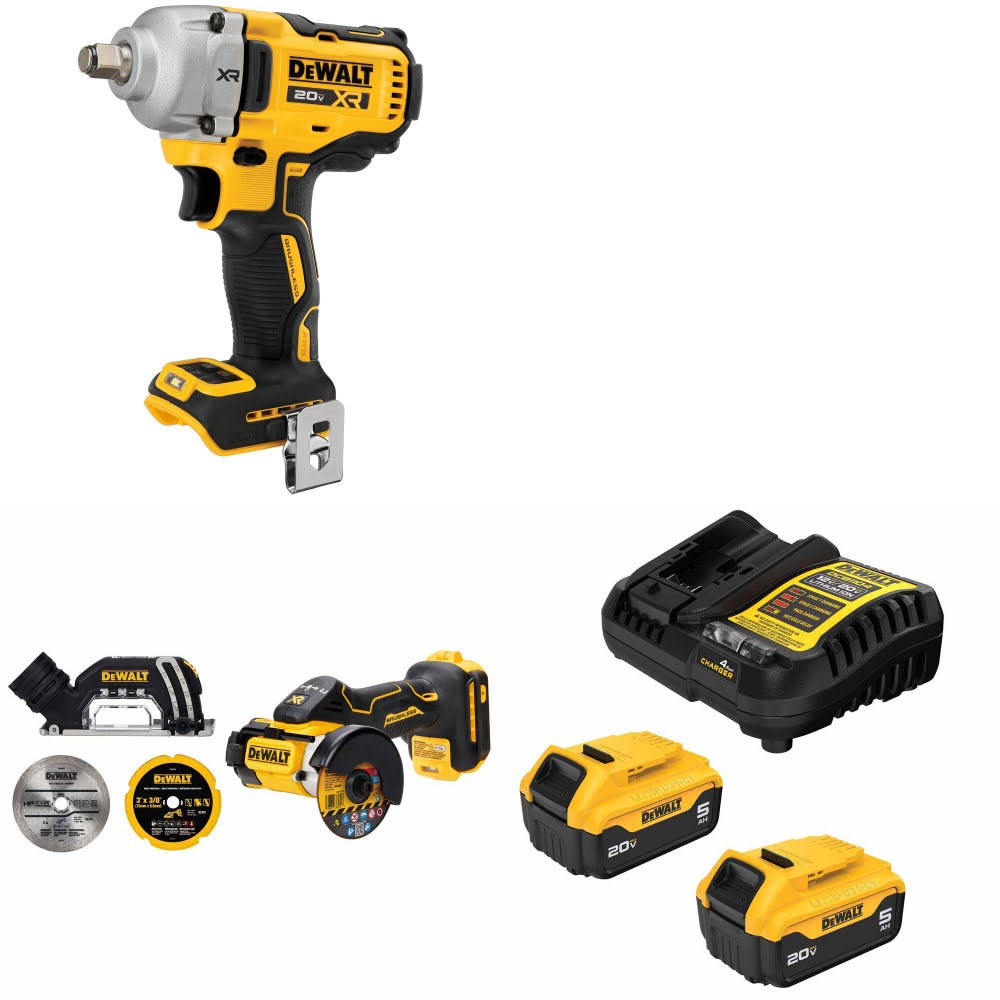 DeWalt DCF891B 20V MAX Impact Wrench Kit W/ DCS438B Cut-Off Tool and FREE DCB205-2C Battery Kit