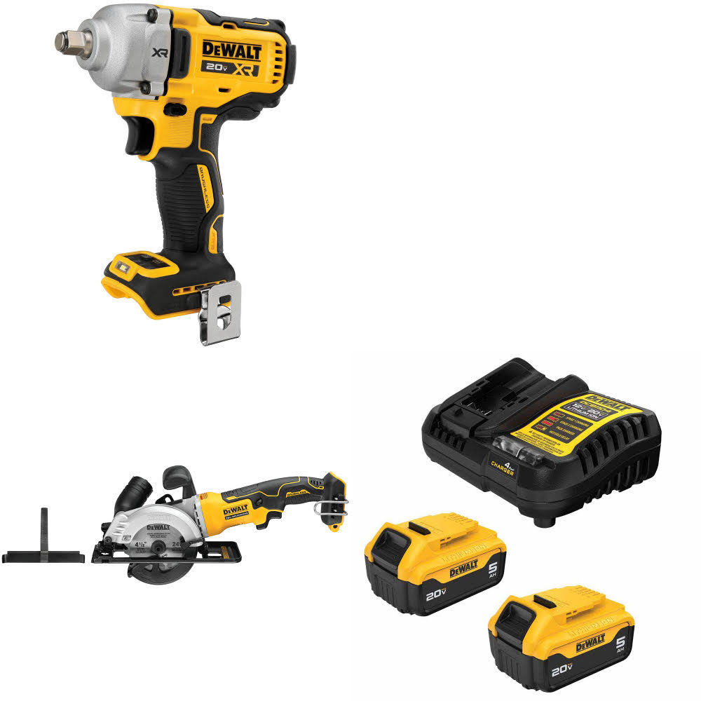 DeWalt DCF891B 20V MAX XR Impact Wrench Kit W/ DCS571B Circular Saw and FREE DCB205-2C Battery Kit