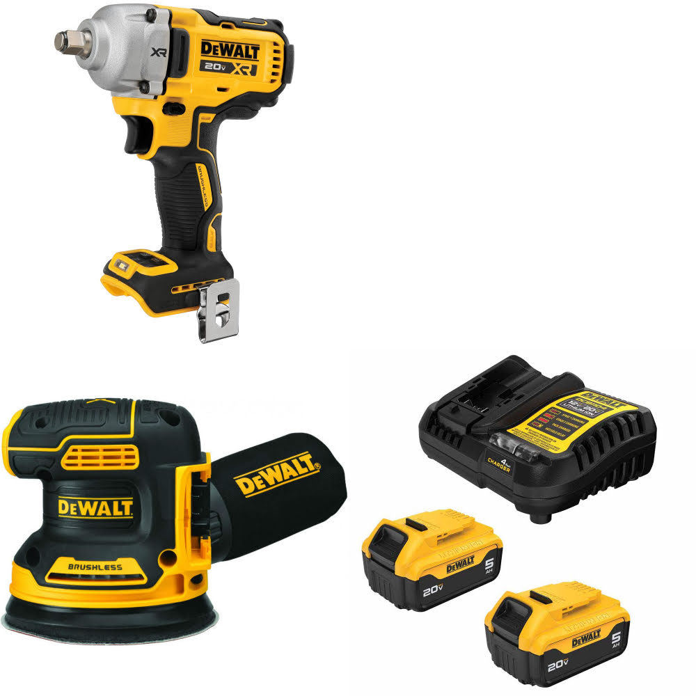 DeWalt DCF891B 20V MAX XR Impact Wrench Kit W/ DCW210B Orbital Sander and FREE DCB205 Battery Kit