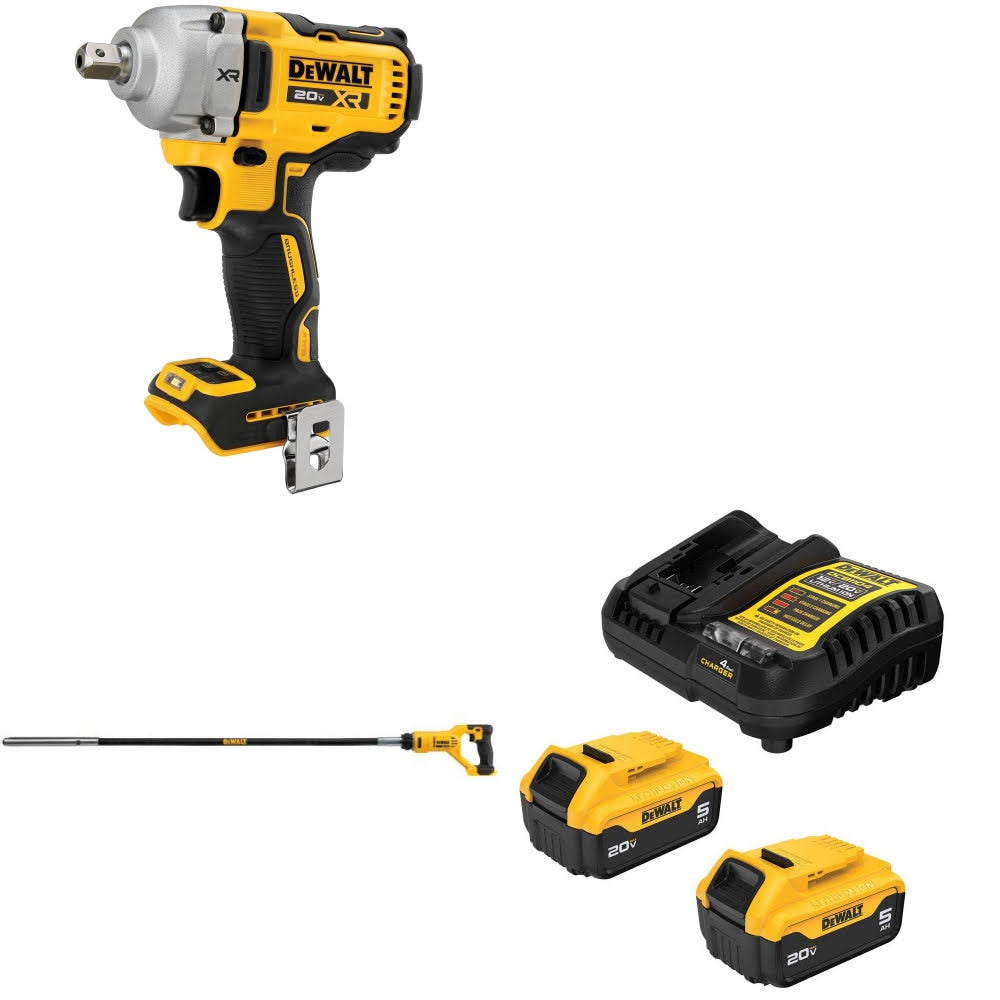 DeWalt DCF892B 20V MAX Impact Wrench Kit W/ DCE531B Pencil Vibrator and FREE DCB205-2C Battery Kit