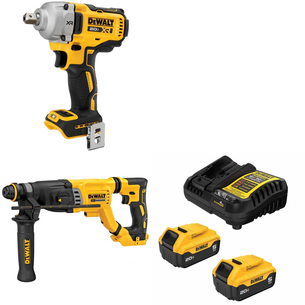 DeWalt DCF892B Impact Wrench Kit W/ DCH263B Rotary Hammer and FREE DCB205 Battery Kit