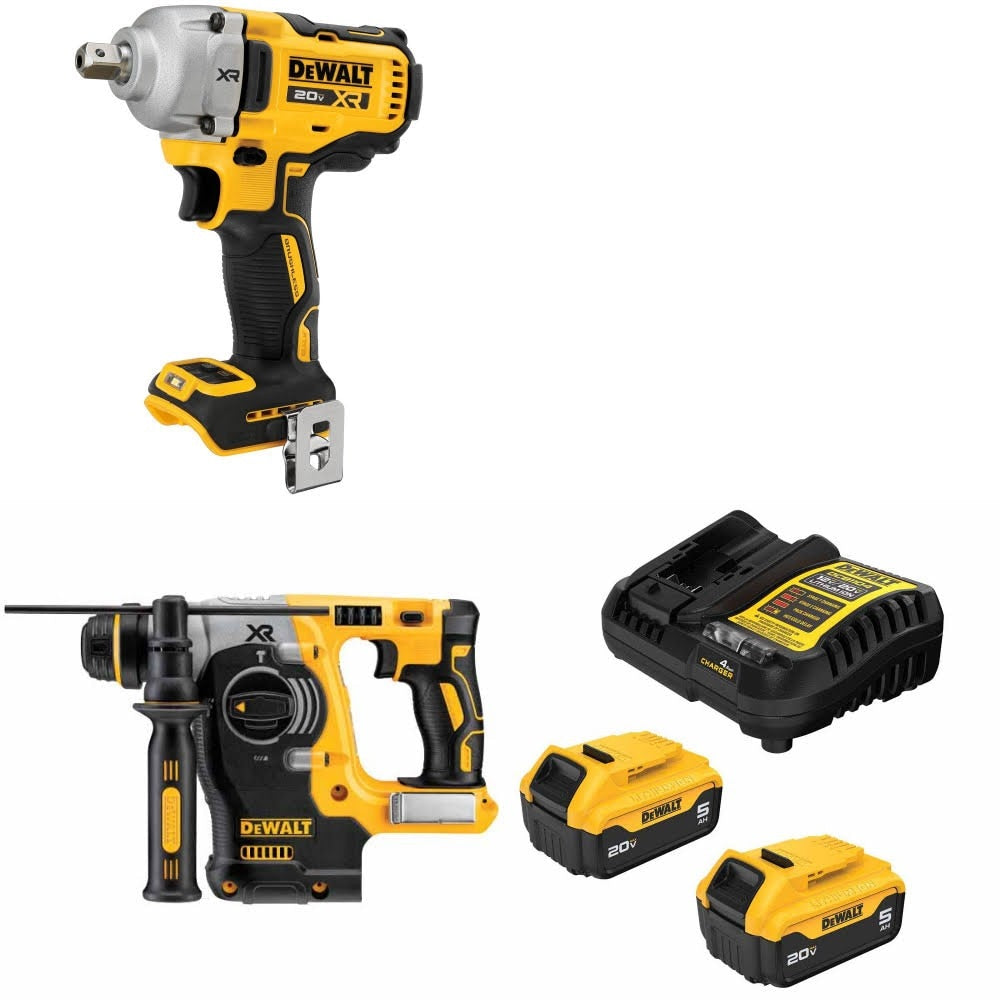 DeWalt DCF892B Impact Wrench Kit W/ DCH273B Rotary Hammer and FREE DCB205 Battery Kit