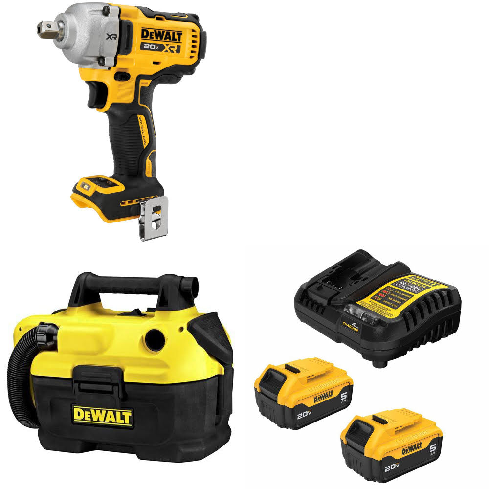 DeWalt DCF892B Impact Wrench Kit W/ DCV580H Wet/Dry Vacuum and FREE DCB205 Battery Kit