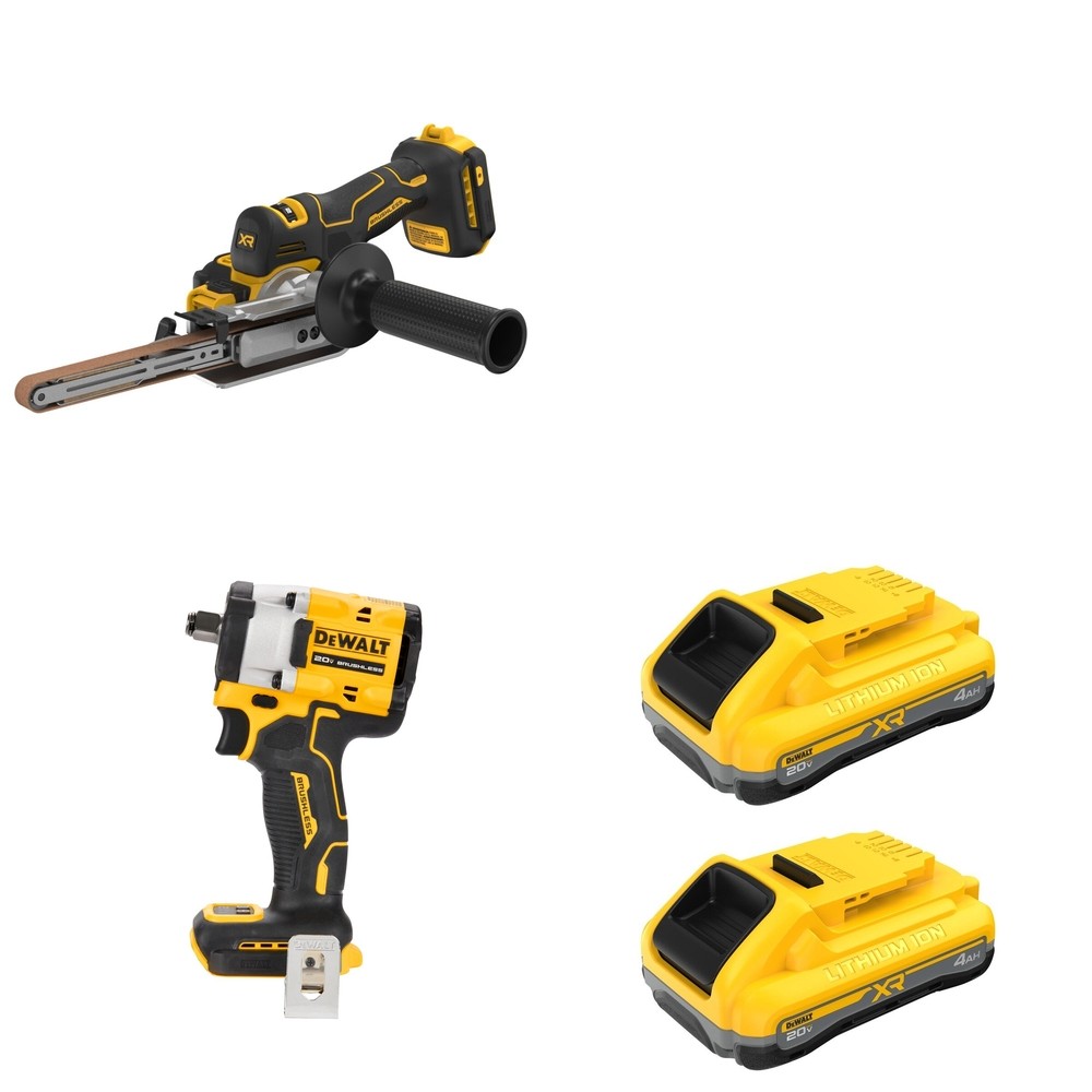 DeWalt DCB2104-2 POWERPACK 4Ah 2-Pack W/ DCF921B Impact Wrench and DCM200B Bandfile Sander