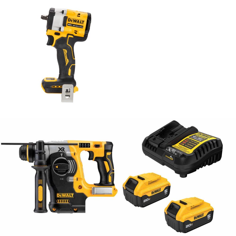 DeWalt DCF923B Impact Wrench Kit W/ DCH273B Rotary Hammer and FREE DCB205-2C Battery Kit