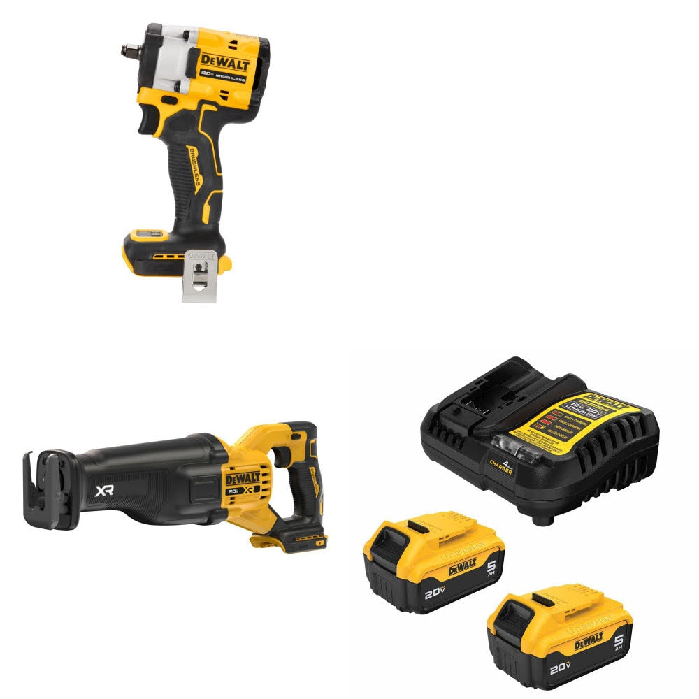 DeWalt DCF923B Impact Wrench Kit W/ DCS384B Reciprocating Saw and FREE DCB205-2C Battery Kit