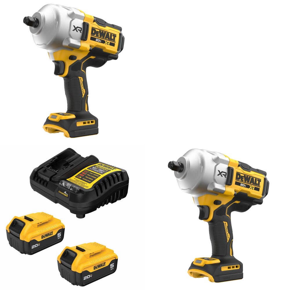 DeWalt DCF961B 20V MAX XR Impact Wrench, 2 Pack Kit W/ FREE DCB205-2C 20V MAX 5Ah Battery Kit