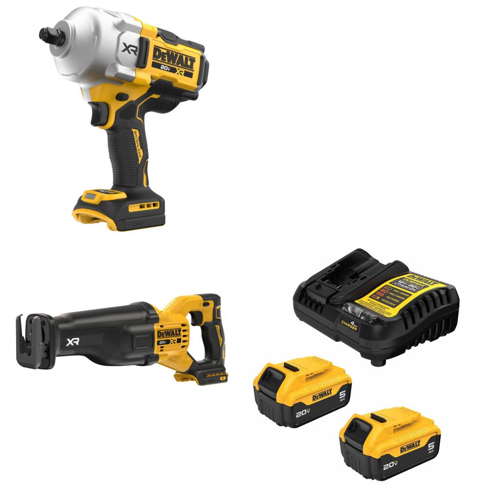 DeWalt DCF961B 20V MAX Impact Wrench Kit W/ DCS384B Reciprocating Saw and FREE DCB205-2C Battery Kit
