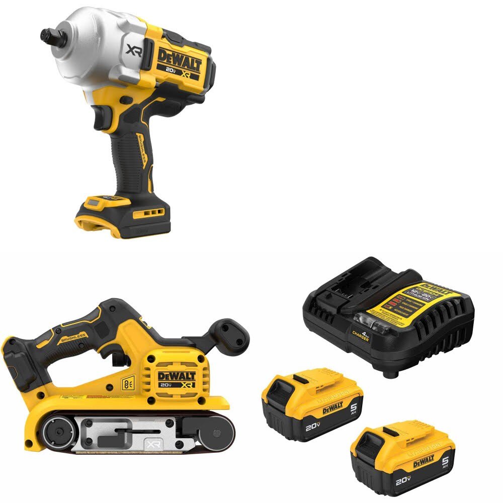 DeWalt DCF961B 20V MAX Impact Wrench Kit W/ DCW220B Belt Sander and FREE DCB205 Battery Kit