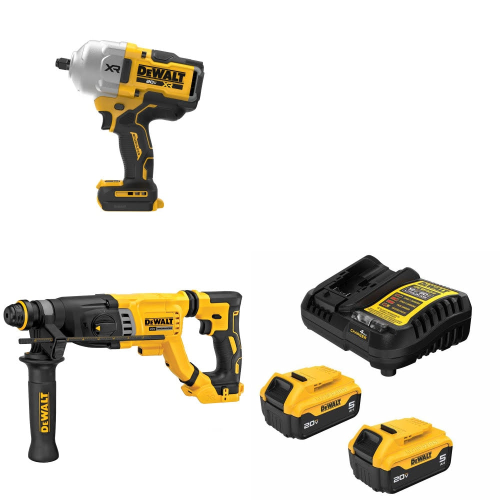 DeWalt DCF964B Impact Wrench Kit W/ DCH263B Rotary Hammer and FREE DCB205-2C Battery Kit
