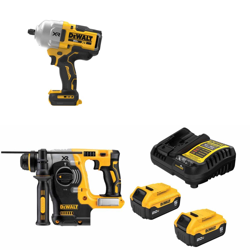 DeWalt DCF964B 20V MAX Impact Wrench Kit W/ DCH273B Rotary Hammer and FREE DCB205-2C Battery Kit