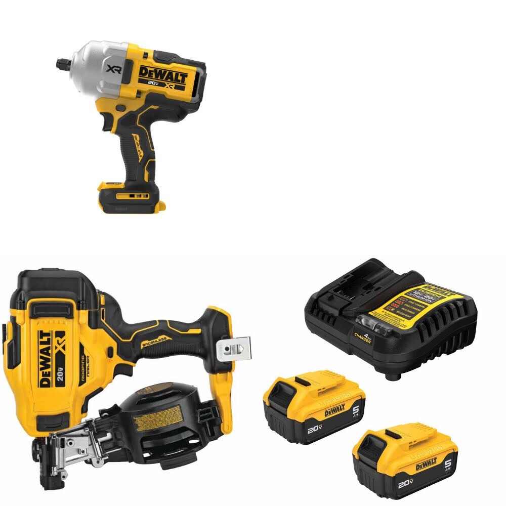 DeWalt DCF964B 20V MAX Impact Wrench Kit W/ DCN45RNB Roofing Nailer and FREE DCB205-2C Battery Kit