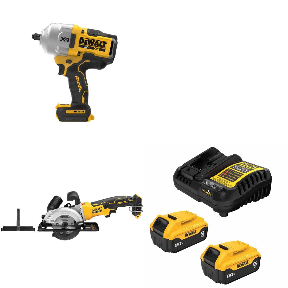 DeWalt DCF964B 20V MAX Impact Wrench Kit W/ DCS571B Circular Saw and FREE DCB205-2C Battery Kit