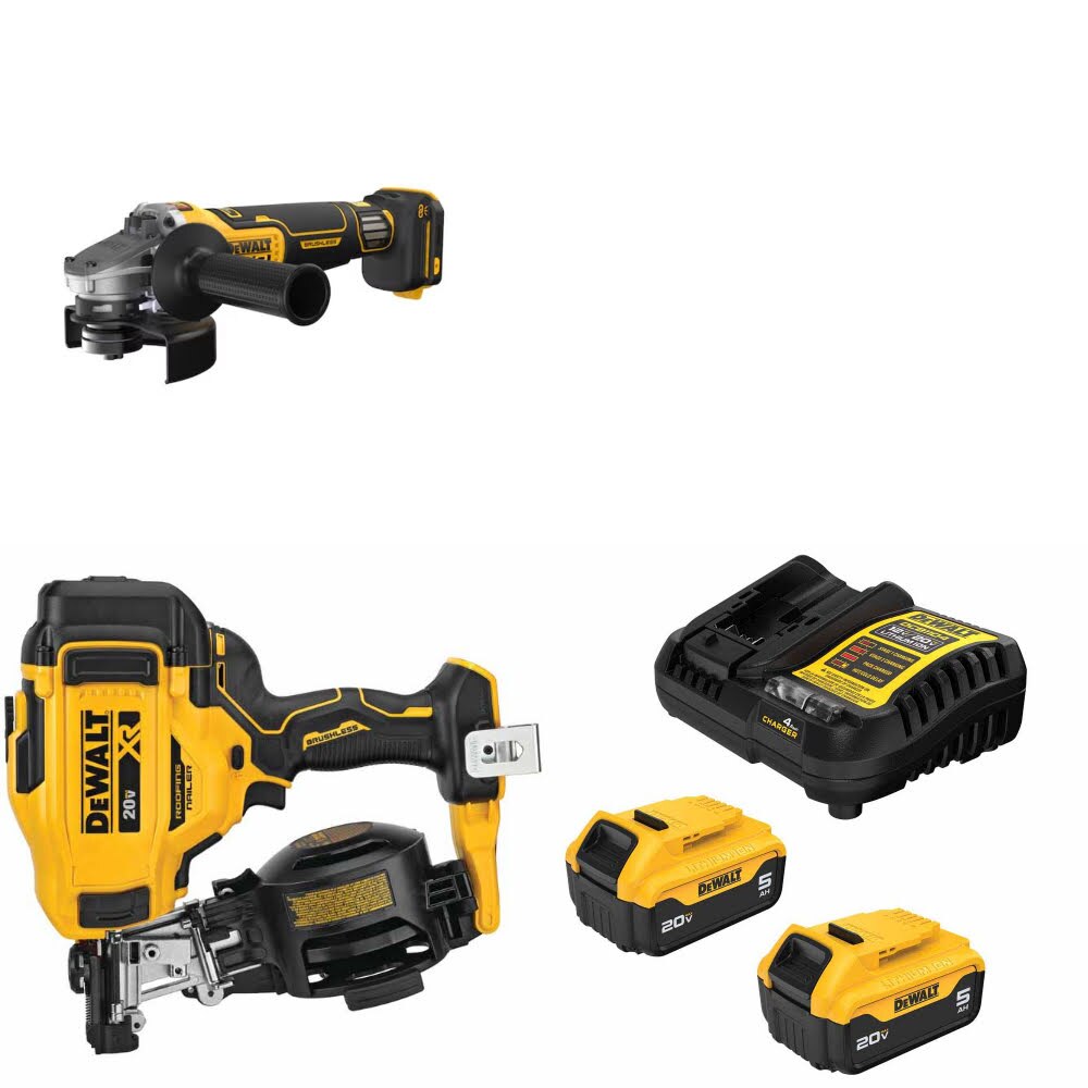DeWalt DCG410VSB Grinder Kit W/ DCN45RNB Nailer and FREE DCB205-2C Battery Kit