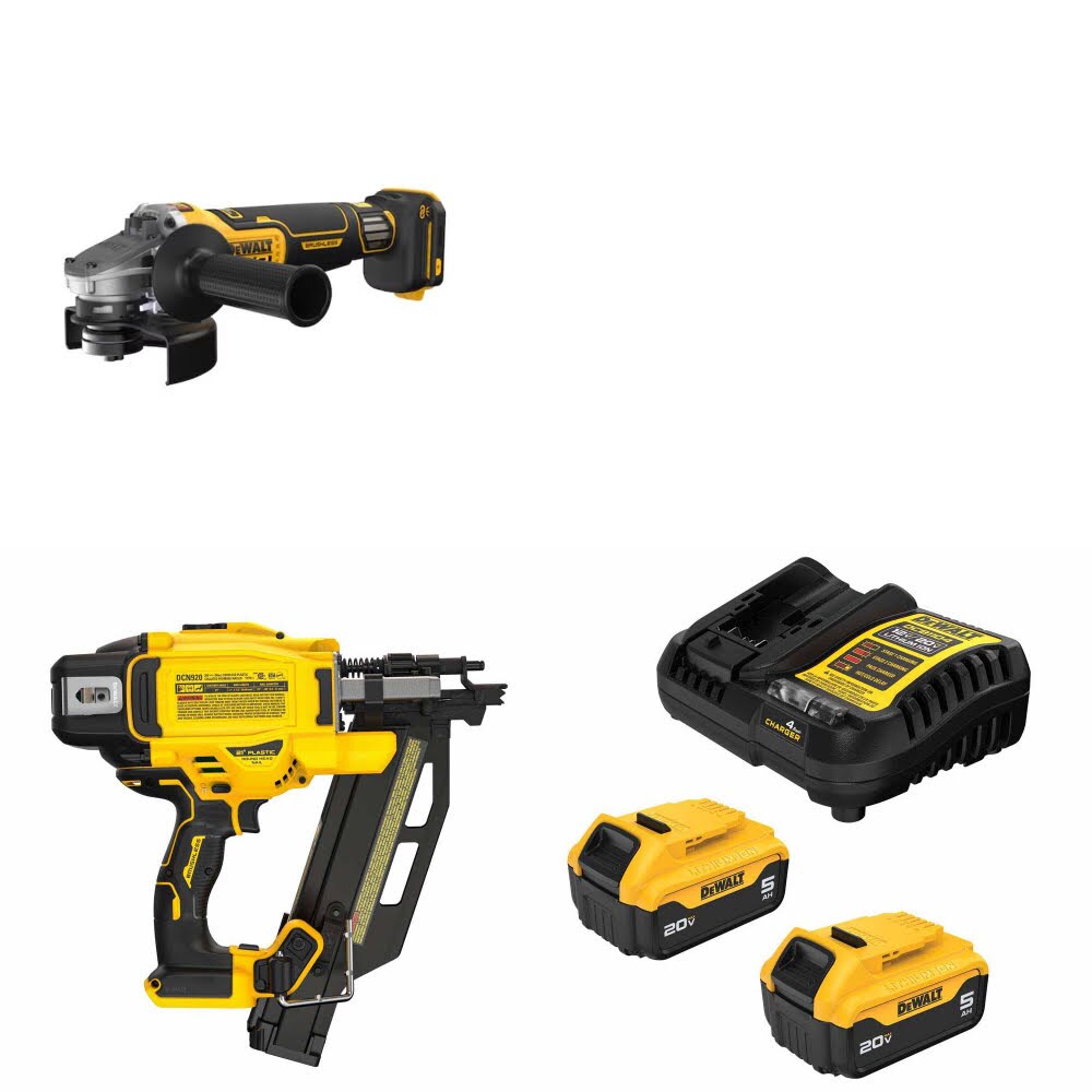 DeWalt DCG410VSB Grinder Kit W/ DCN920B Framing Nailer and FREE DCB205 Battery Kit