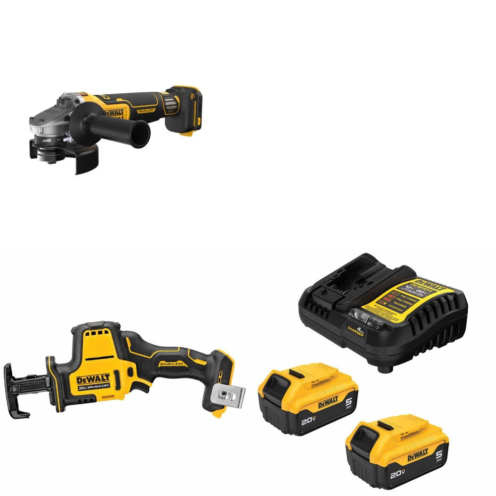 DeWalt DCG410VSB Grinder Kit W/ DCS369B Reciprocating Saw and FREE DCB205-2C Battery Kit