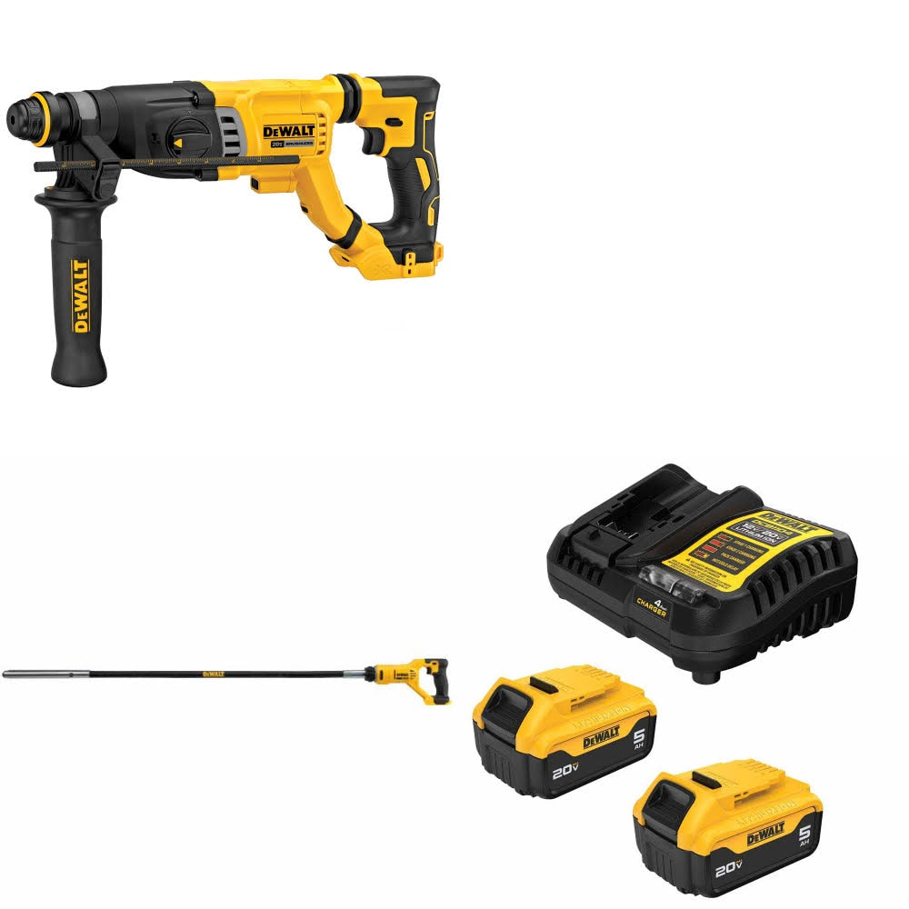 DeWalt DCH263B Rotary Hammer Kit W/ DCE531B Concrete Vibrator and FREE DCB205 Battery Kit