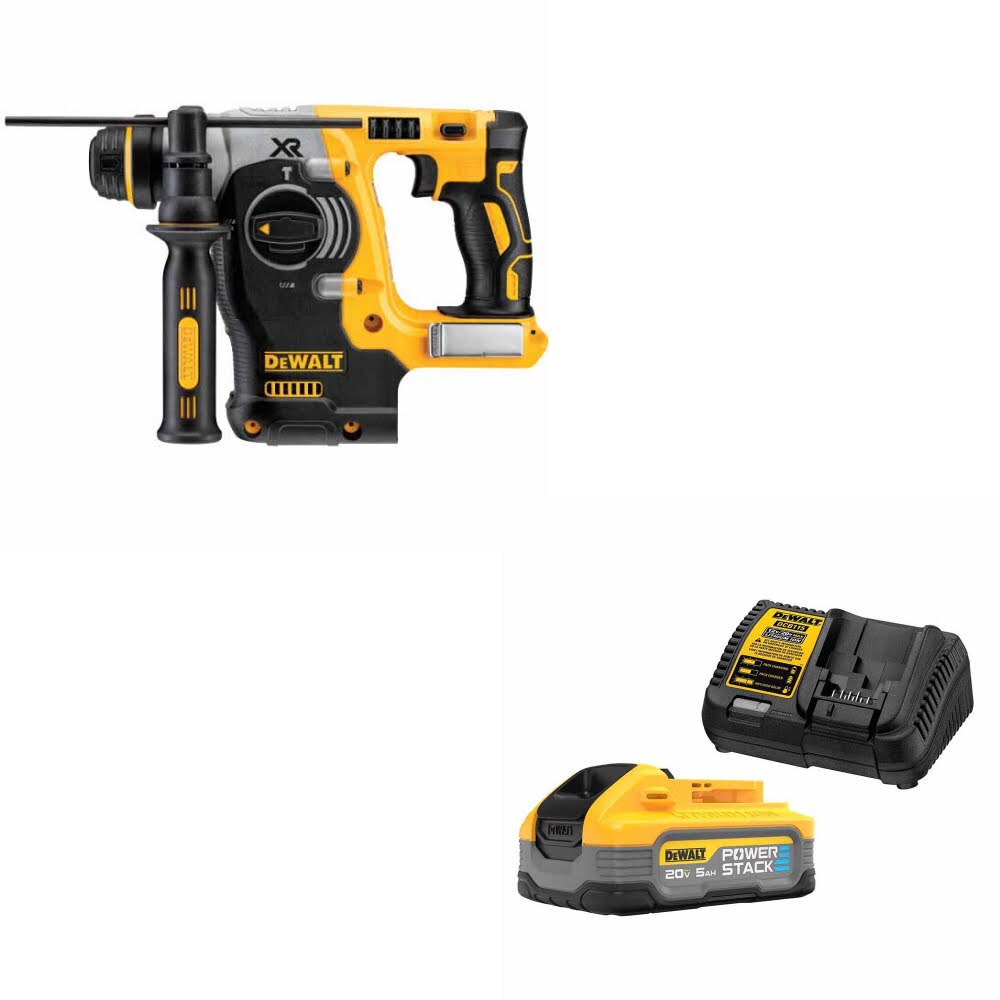 DeWalt DCH273B 20V MAX 1" Rotary Hammer, Bare W/ DCBP520C 20V Max Starter Kit