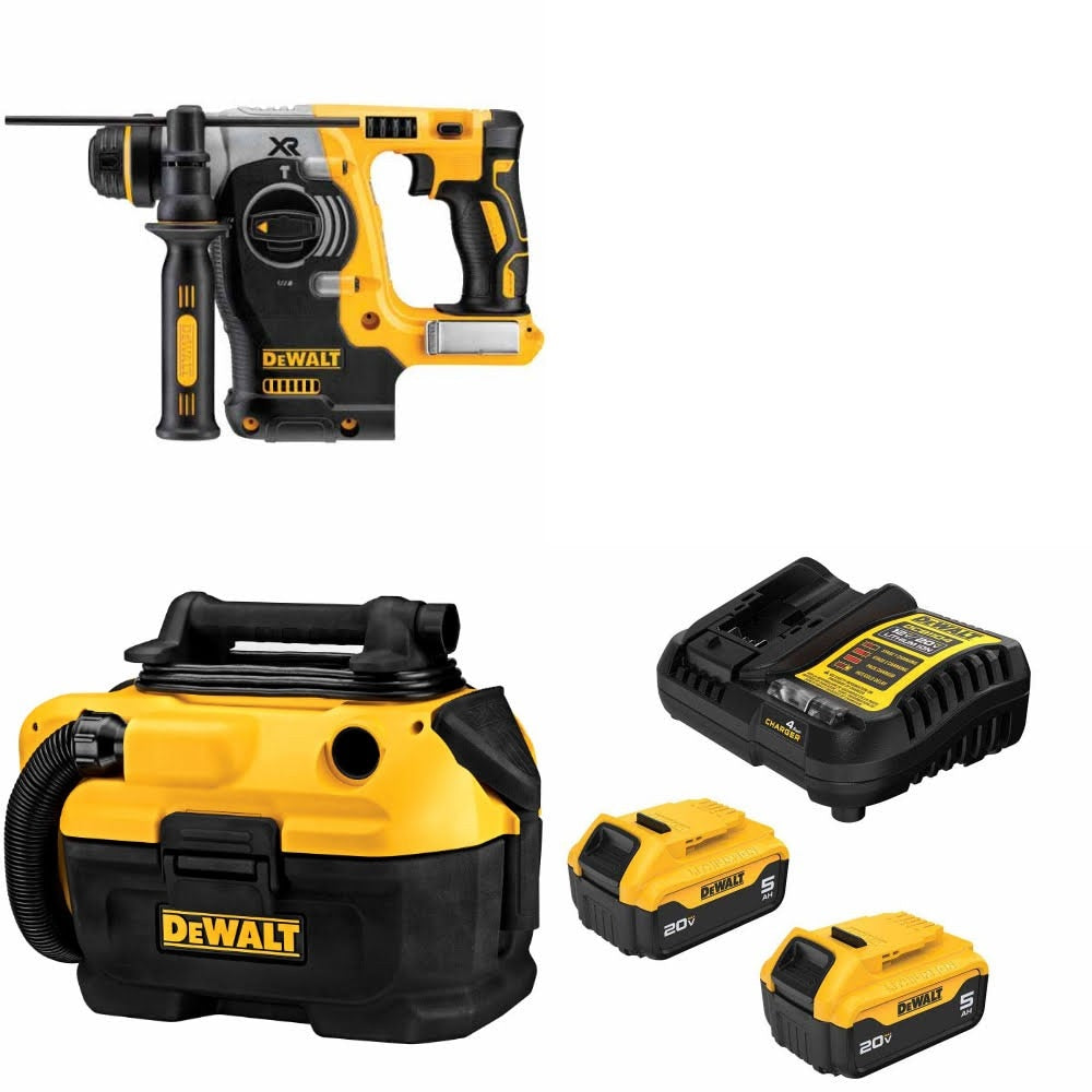 DeWalt DCH273B Rotary Hammer Kit W/ DCV581H Wet-Dry Vacuum and FREE DCB205-2C Battery Kit