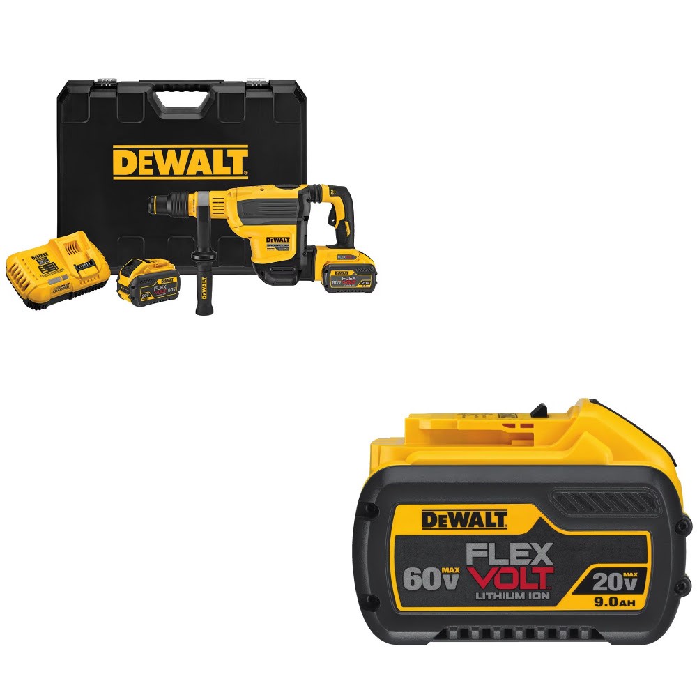 DeWalt DCH614X2 60V SDS Max Rotary Hammer Kit W/ FREE DCB609 9.0Ah Battery