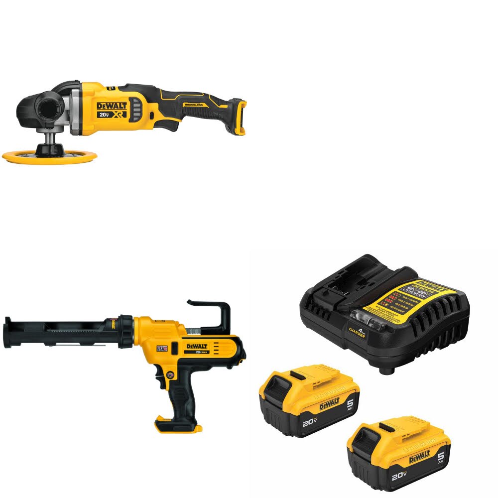 DeWalt DCM849B 20V MAX Rotary Polisher Kit W/ DCE560B Caulking Gun and FREE DCB205-2C Battery Kit