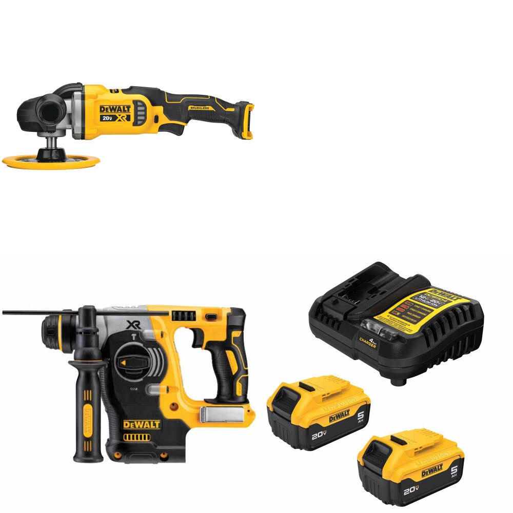 DeWalt DCM849B Rotary Polisher Kit W/ DCH273B Rotary Hammer and FREE DCB205-2C Battery Kit