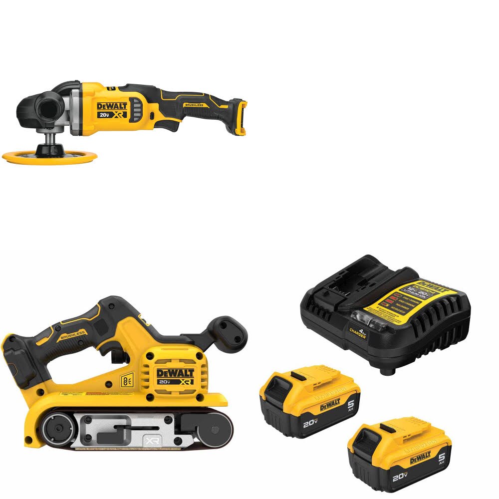 DeWalt DCM849B Rotary Polisher Kit W/ DCW220B Belt Sander and FREE DCB205 Battery Kit