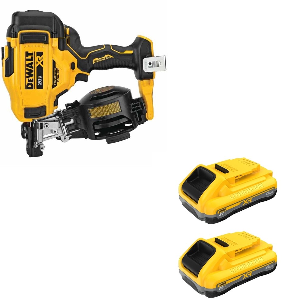 DeWalt DCN45RNB 20V MAX 15-Degree Roofing Nailer W/ DCB2104-2 POWERPACK 4Ah 2-Pack