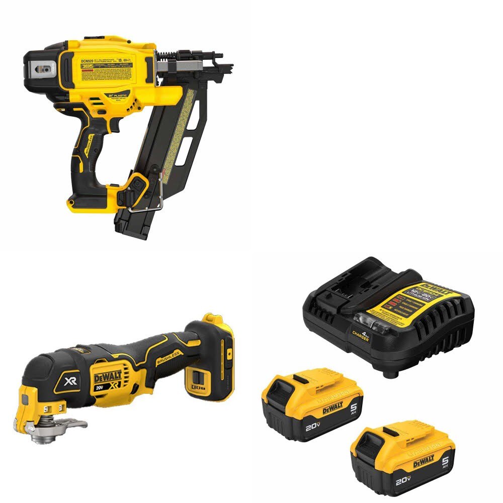 DeWalt DCN920B 20V MAX XR Nailer Kit W/ DCS356B Multi-Tool and FREE DCB205 Battery Kit