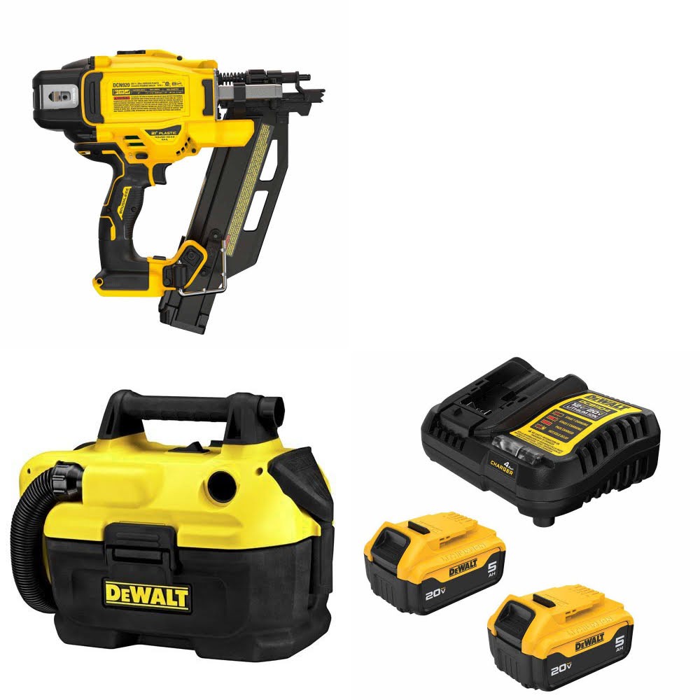 DeWalt DCN920B Framing Nailer Kit W/ DCV580H Wet/Dry Vacuum and FREE DCB205 Battery Kit